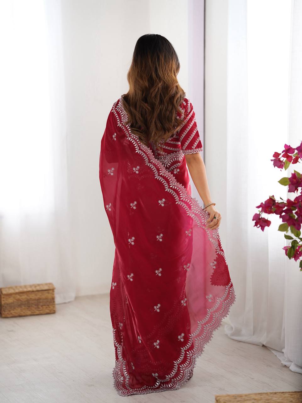 Women's Elegant Regal Purple Georgette Saree with Intricate Silver Thread & Sequin Embroidery β Complete with Embellished Blouse Piece for Festive & Party Wear - Image 23