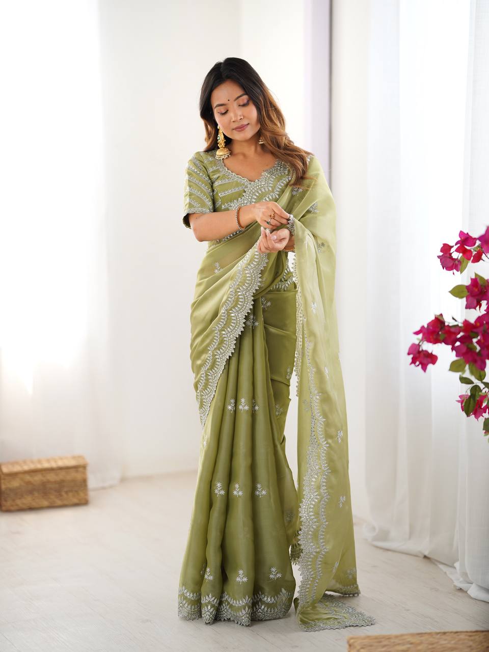 Women's Elegant Regal Purple Georgette Saree with Intricate Silver Thread & Sequin Embroidery β Complete with Embellished Blouse Piece for Festive & Party Wear - Image 20