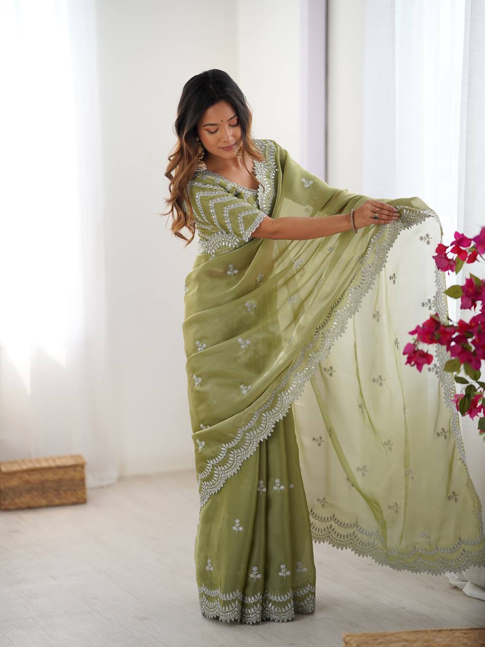 Women's Elegant Regal Purple Georgette Saree with Intricate Silver Thread & Sequin Embroidery β Complete with Embellished Blouse Piece for Festive & Party Wear - Image 19